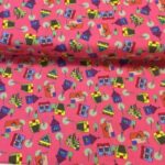 Bomull med hus sjokkrosa